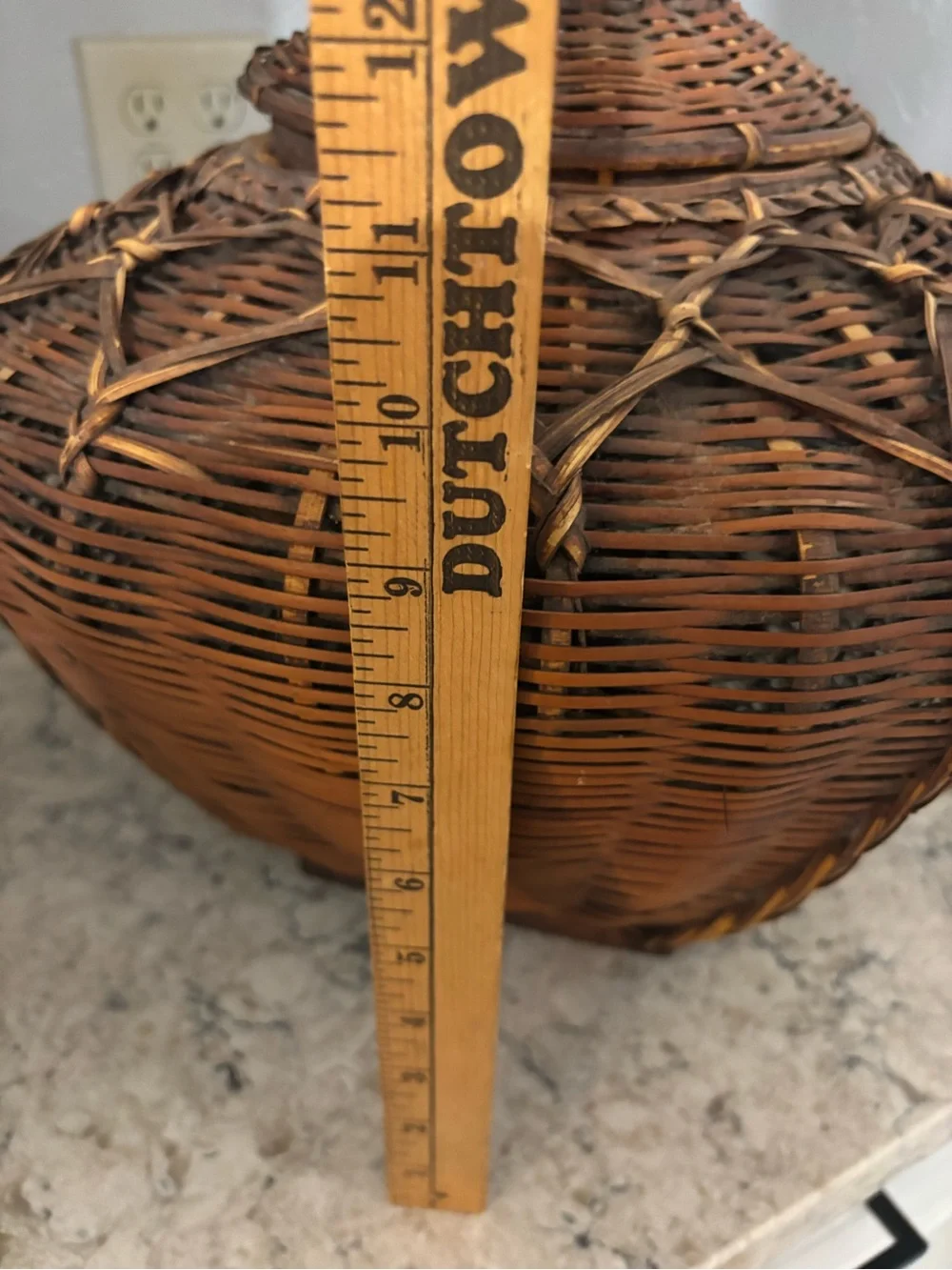 Vintage Asian Woven Rattan Basket with Square Base and Lid Home Decor
